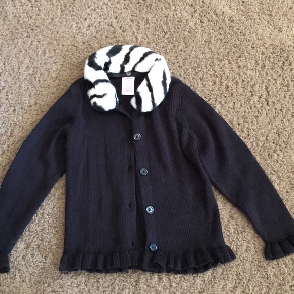 Gymboree Mod Zebra cardigan sweater fur collar Sz 4 - Picture 1 of 5